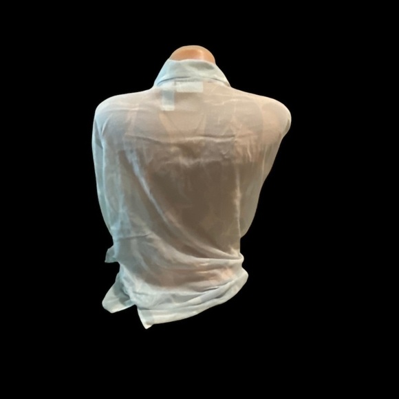 Elisabeth Liz Claiborne Floral Bell Sleeve Button Shirt Top 2X PLUS White Blue - Picture 13 of 14